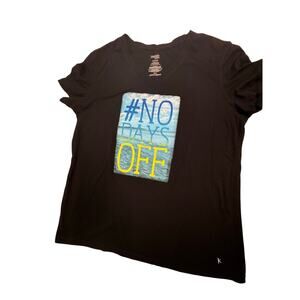 SKU3130 Danskin Now Women Plus Size XL 16-18 "#No Days Off" Black V-Neck T-Shirt